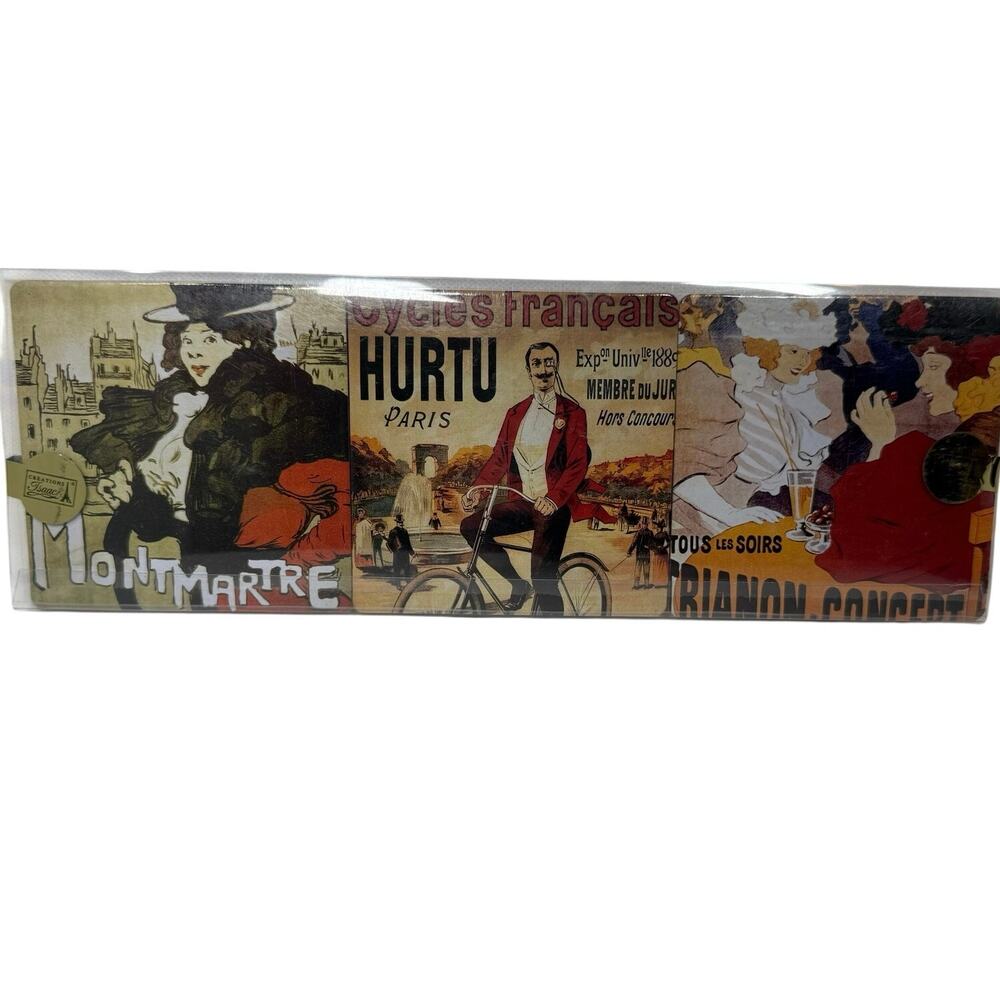 Cork Coasters Set of 6 French Bicycle Art Café Paris Style